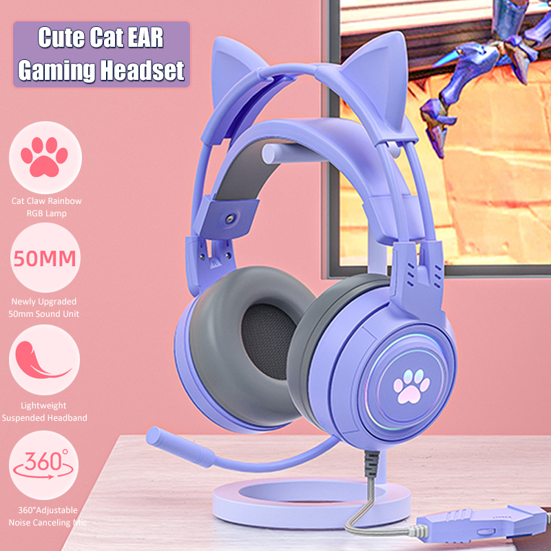Esports Gaming Monitor - Headphone game telinga kucing lucu dengan