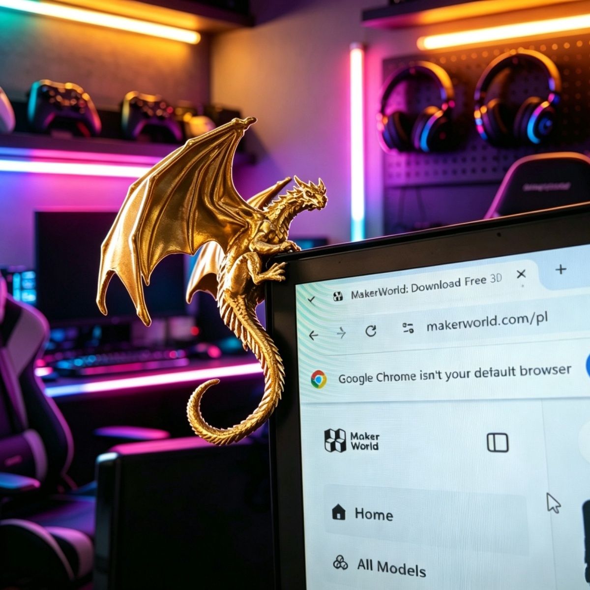 Esports Gaming Monitor - Ornamen Dekorasi Monitor Bentuk Naga Keren,